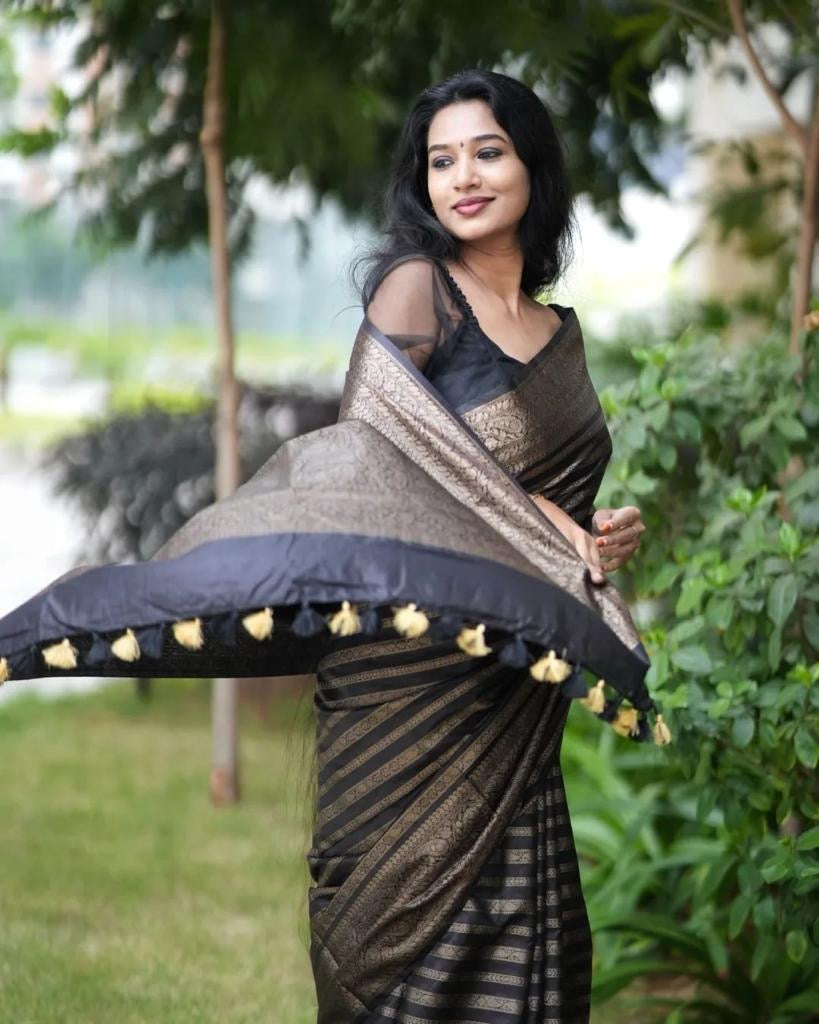 Function Wear Black Color Jacquard Silk Saree