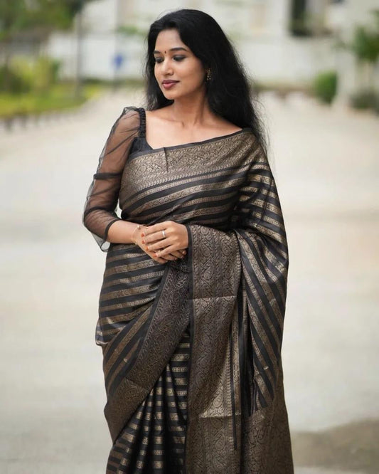 Function Wear Black Color Jacquard Silk Saree