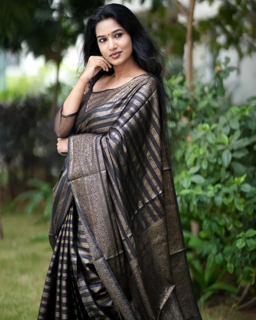 Function Wear Black Color Jacquard Silk Saree