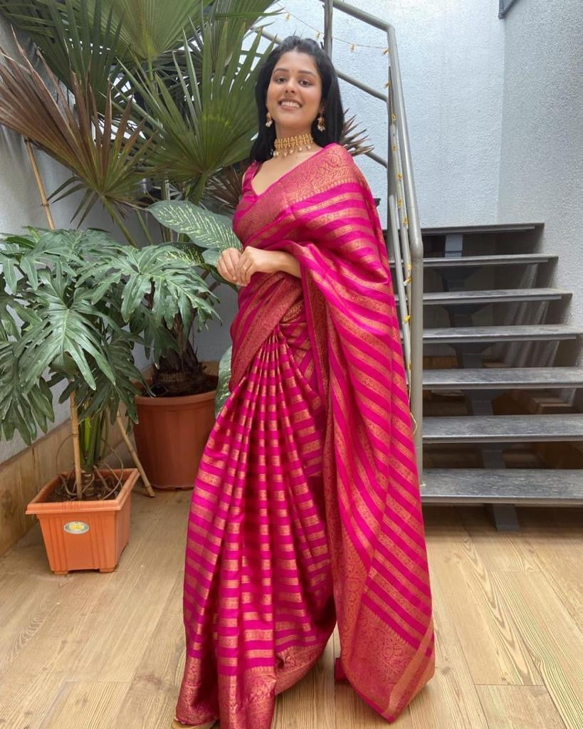 Function Wear Pink Color Jacquard Silk Saree