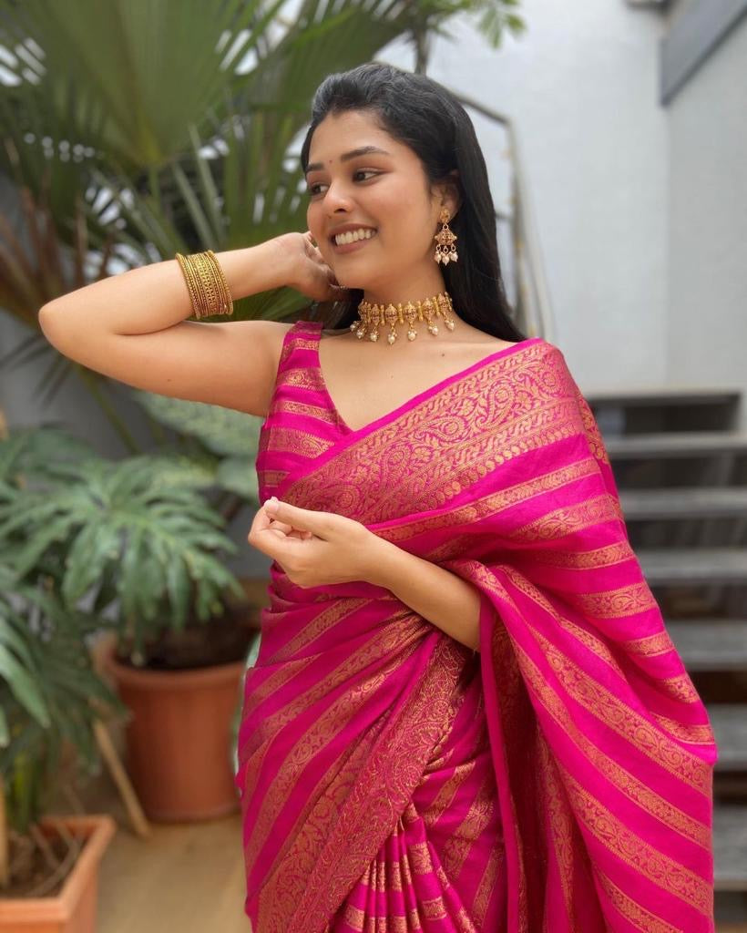 Function Wear Pink Color Jacquard Silk Saree