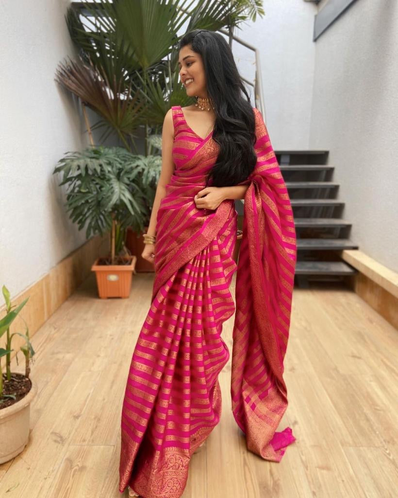 Function Wear Pink Color Jacquard Silk Saree