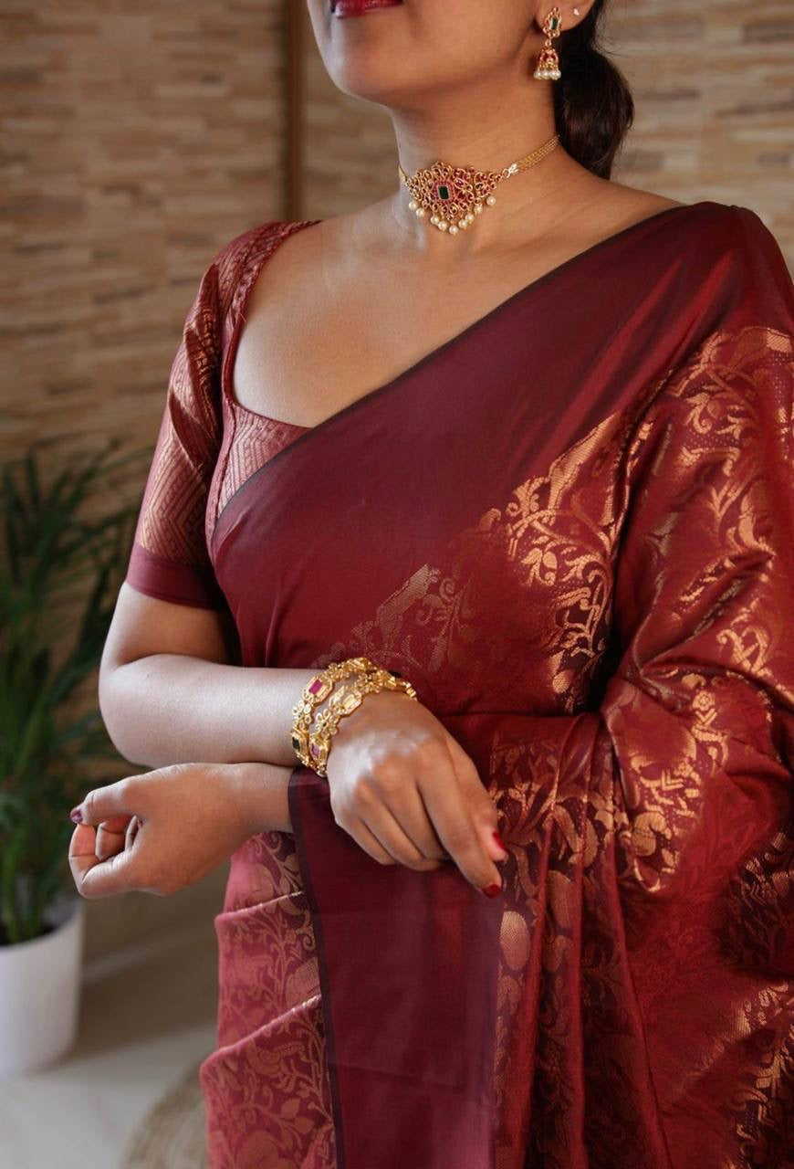 Traditional Wear Maroon Color Jacquard Work Silk Saree