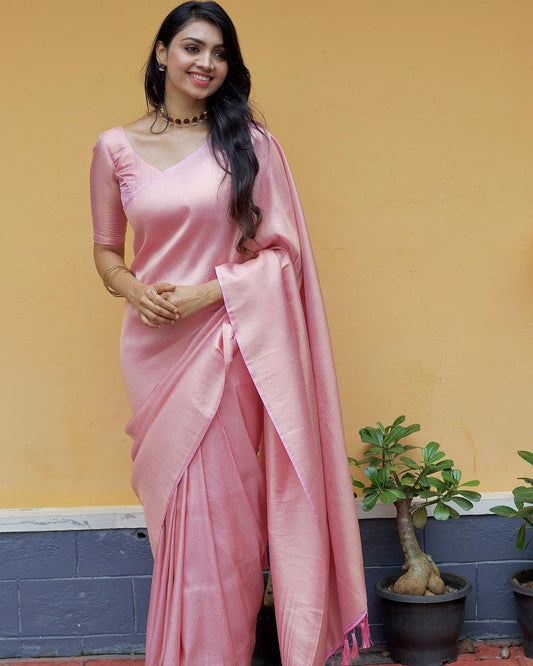 Awesome Zari Weaving Peach Color Silk Saree