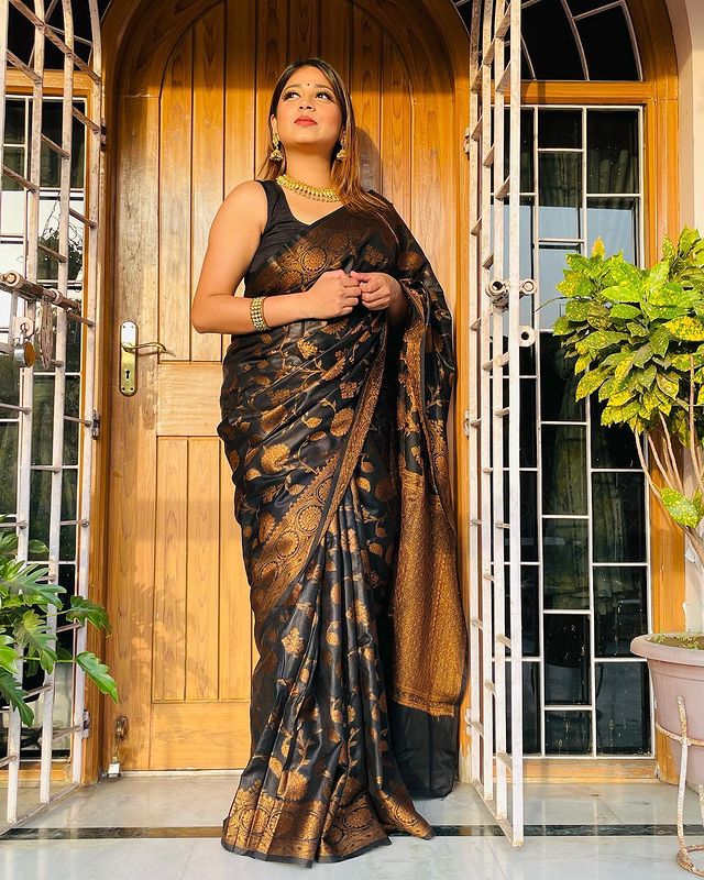 Occasion Wear Black Color Jacquard Silk Saree