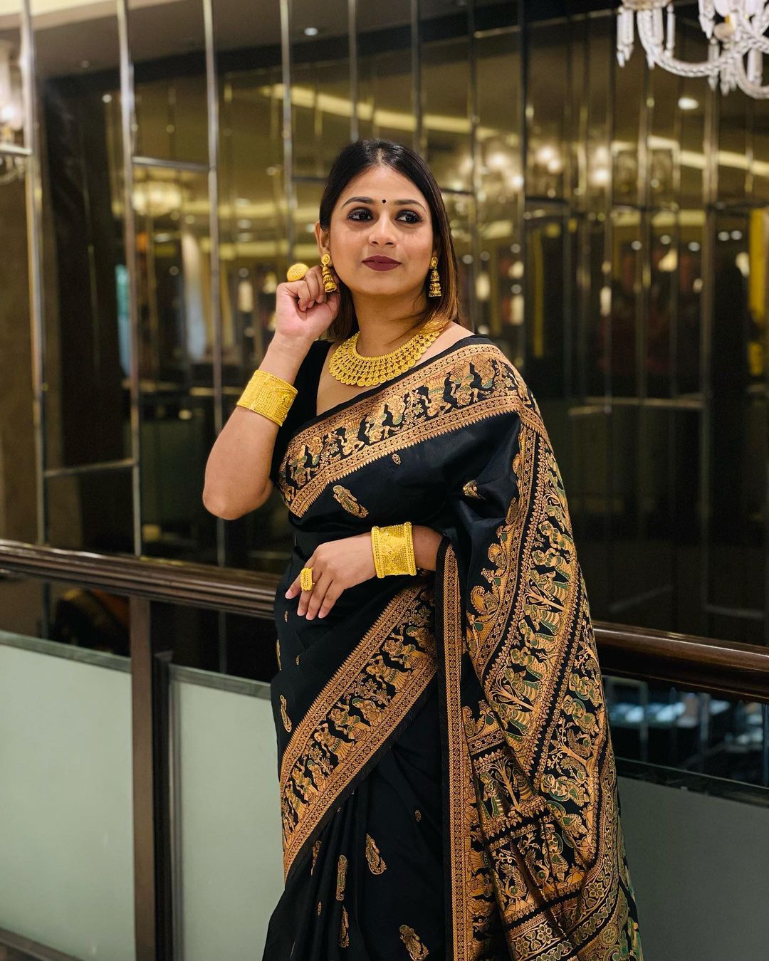 Good Looking Zari Weaving Black Color Silk Saree