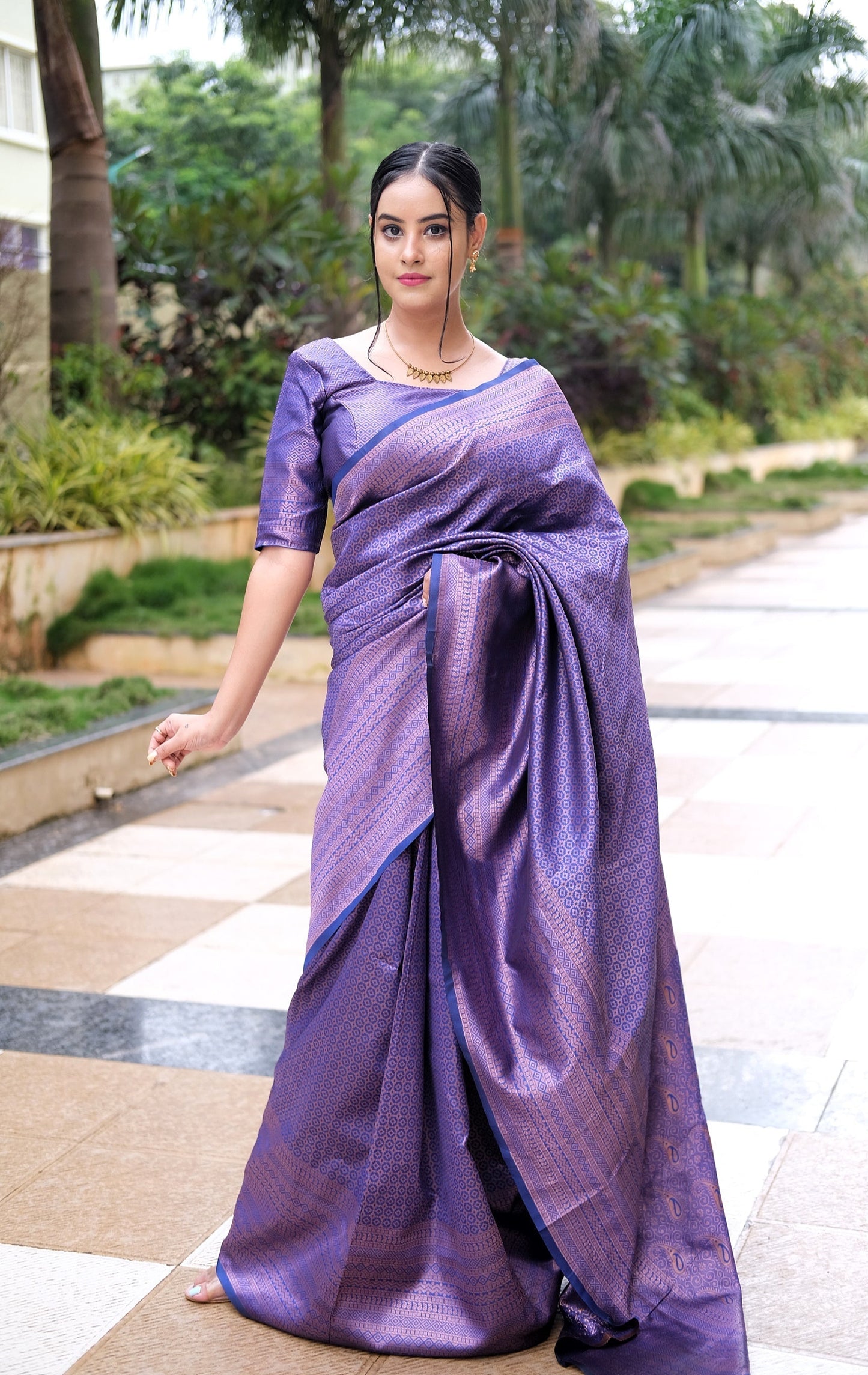 Outstanding Jacquard Blue Color Soft Silk Saree