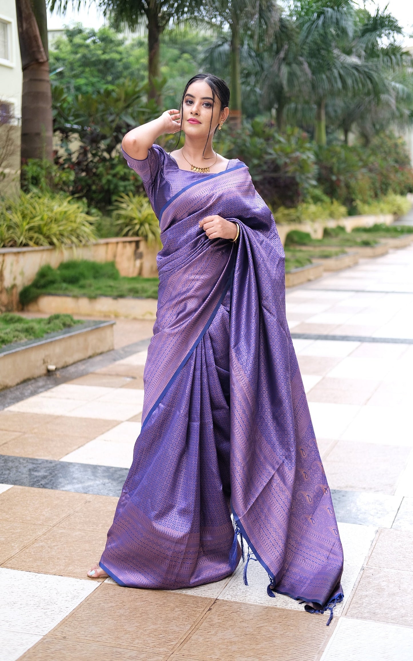 Outstanding Jacquard Blue Color Soft Silk Saree