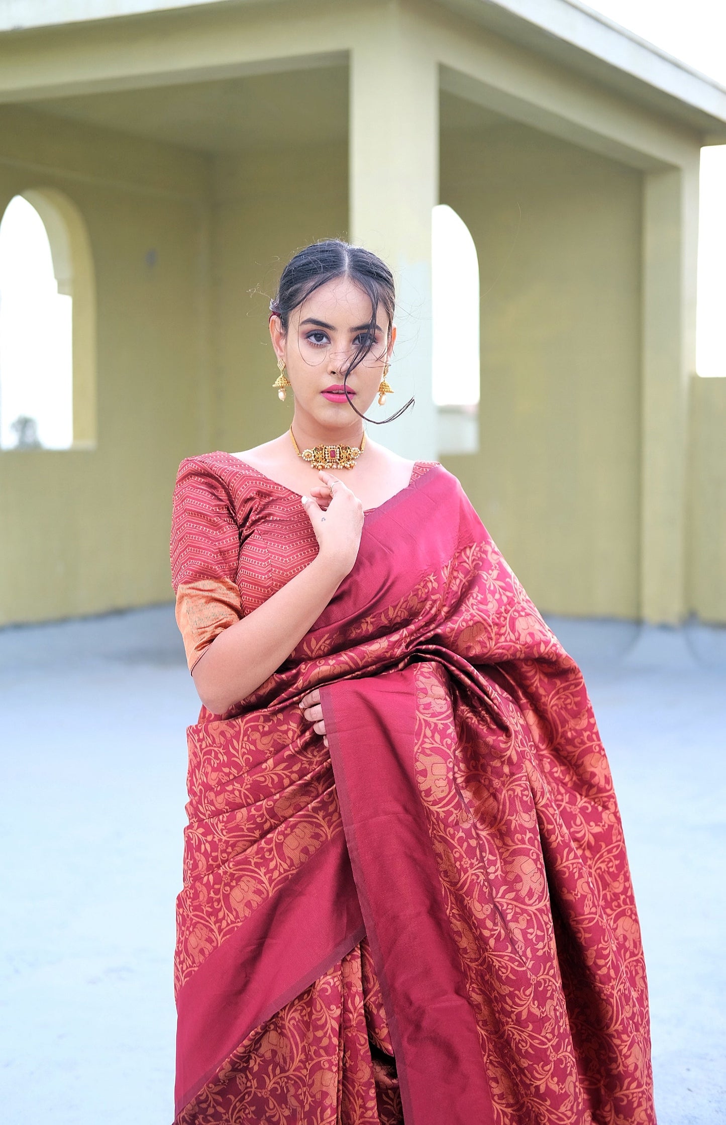 Traditional Wear Maroon Color Jacquard Work Silk Saree