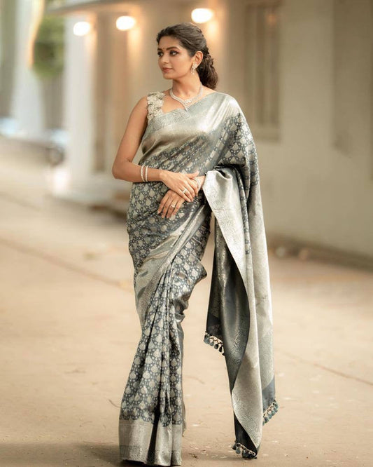 Flattering  Jacquard Geary Color Silk Saree