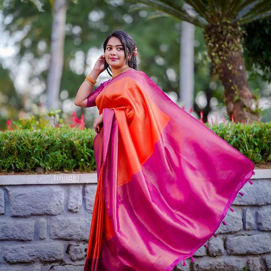 Fantastic Jacquard Work Function Wear Pink And Orange Color Silk Saree