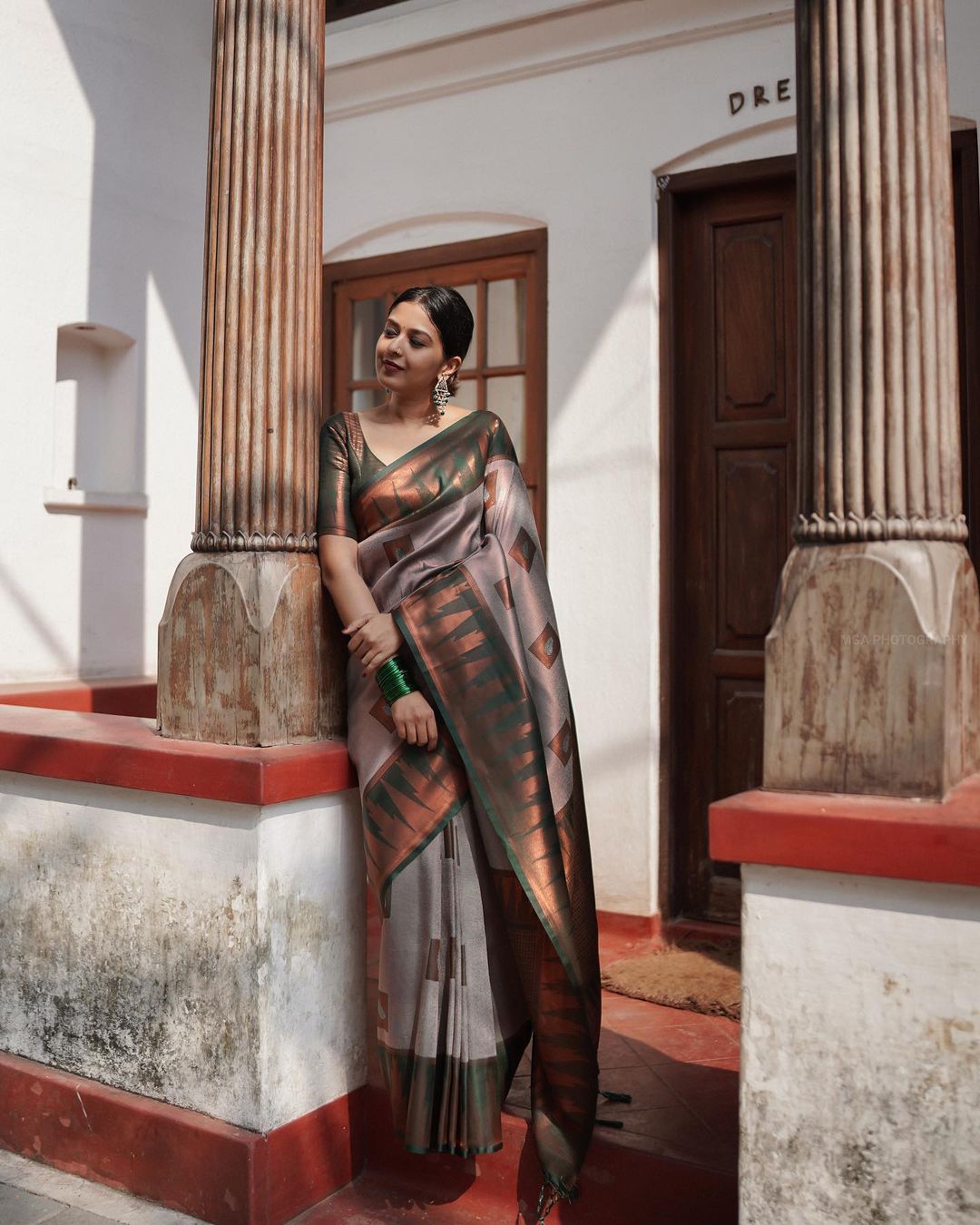 Occasion Wear Jacquard Grey Color Silk Saree