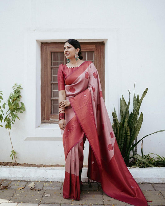 Opulent Jacquard  Baby Pink Color Silk Saree