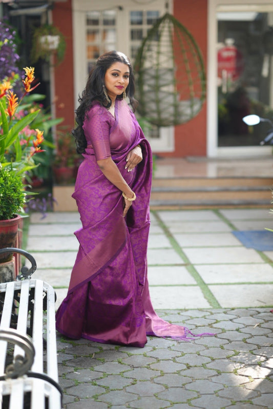 Engagement Wear Purple Color Jacquard Silk Saree