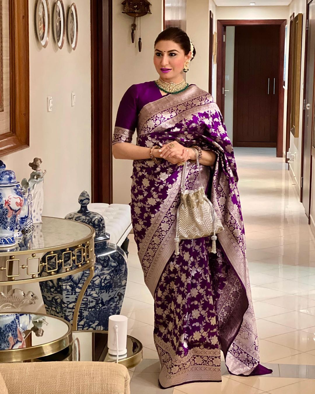 Imposing  Jacquard Work Purple Color Silk Saree