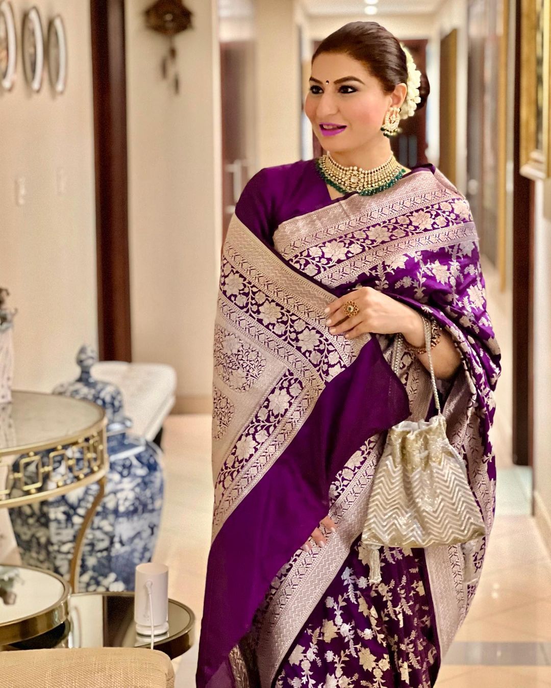 Imposing  Jacquard Work Purple Color Silk Saree