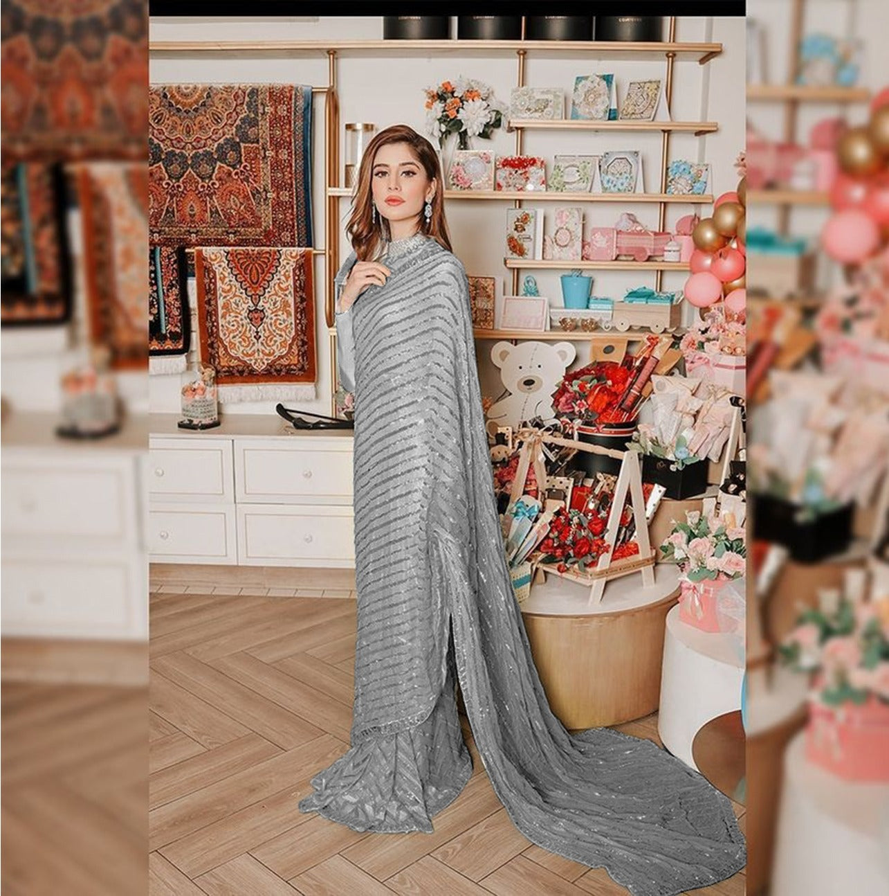 Superhit Grey Color Sequence Saree