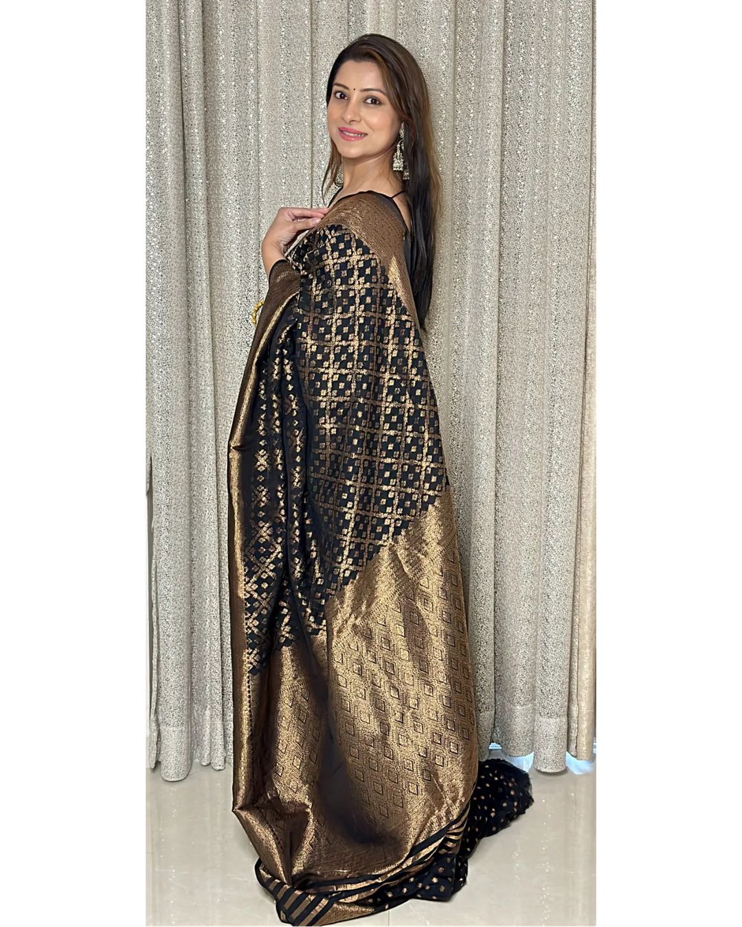 Wedding Wear Jacquard Black Color Silk Saree