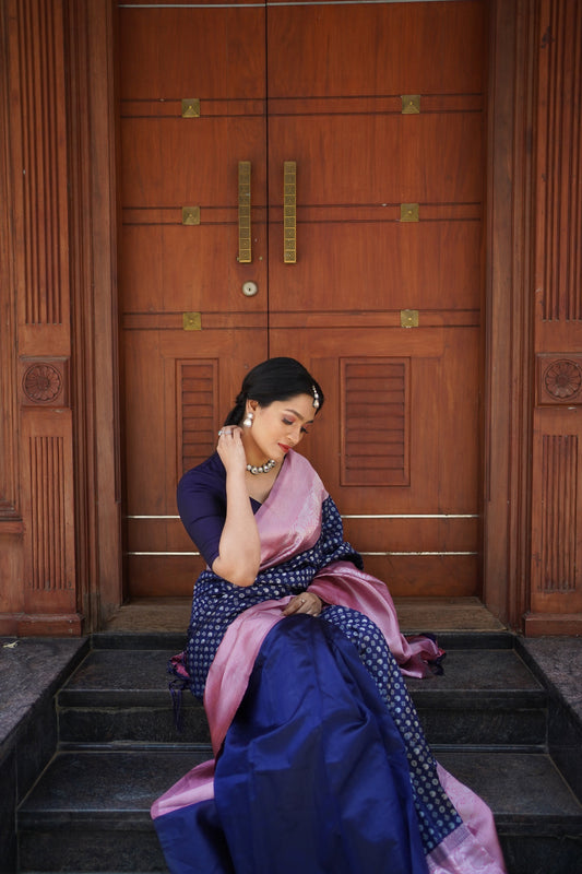 Outstanding Blue Color Jacquard Work Silk Saree