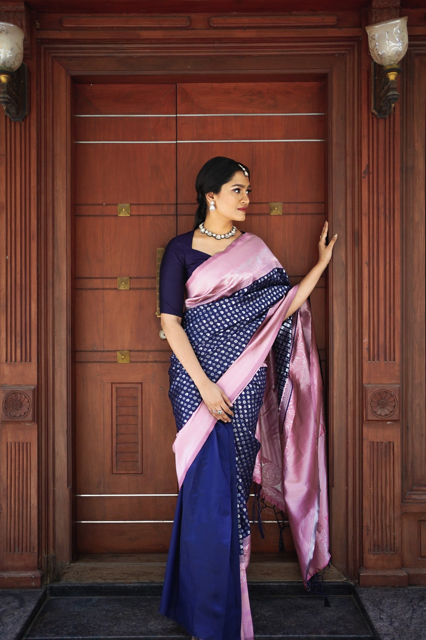 Outstanding Blue Color Jacquard Work Silk Saree