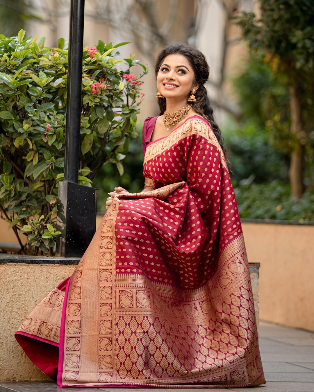 Ceremony Wear Jacquard Red Color Silk Saree