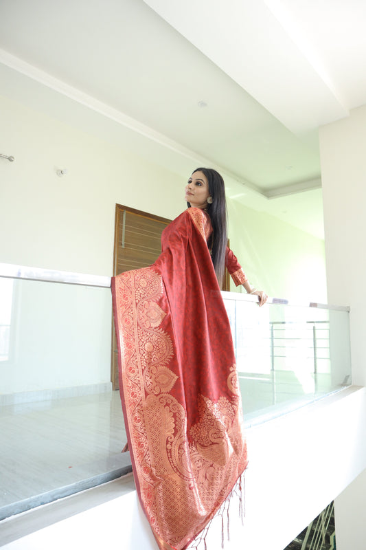 Adorable Red Color Jacquard Work Saree