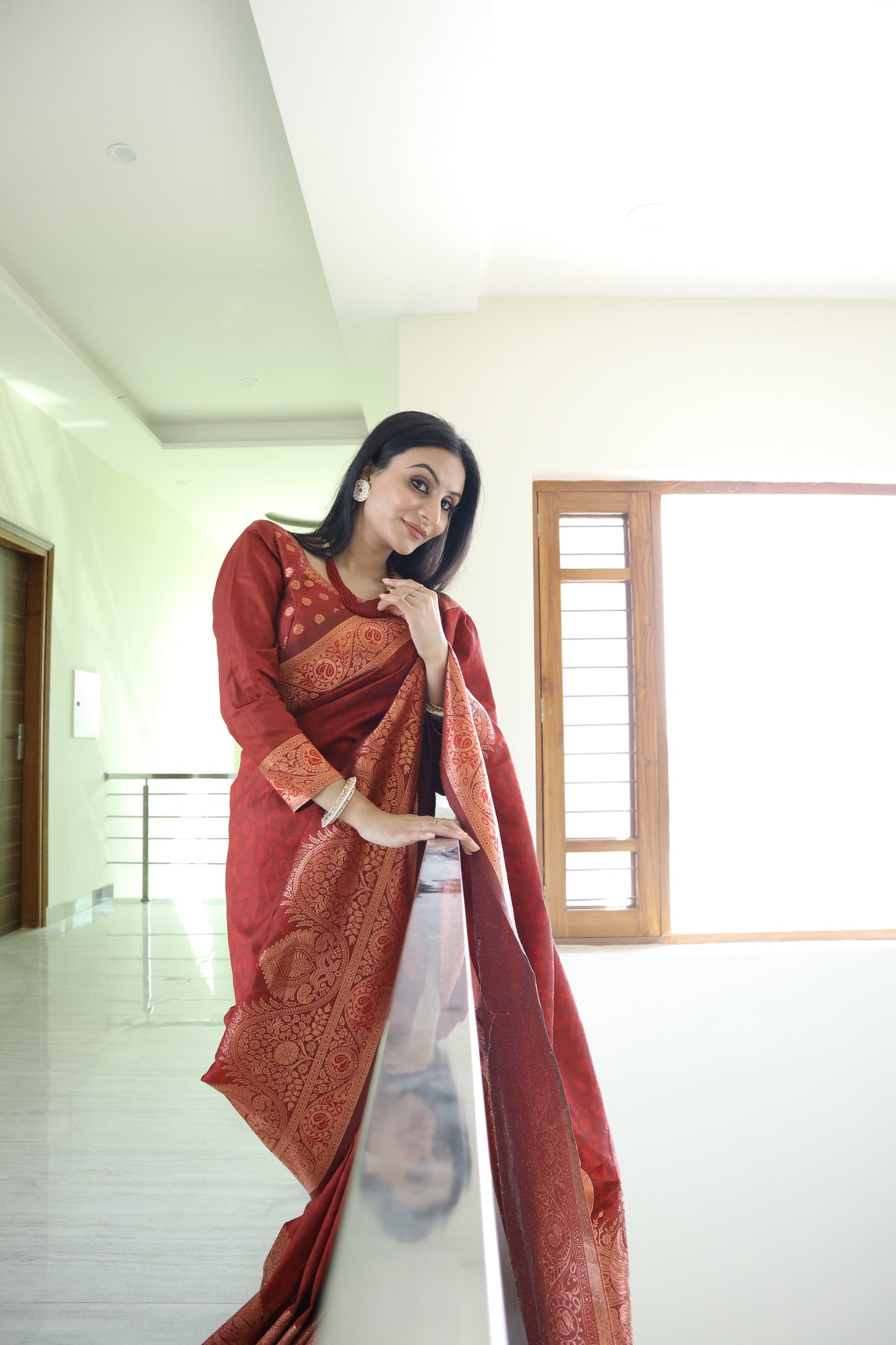 Adorable Red Color Jacquard Work Saree