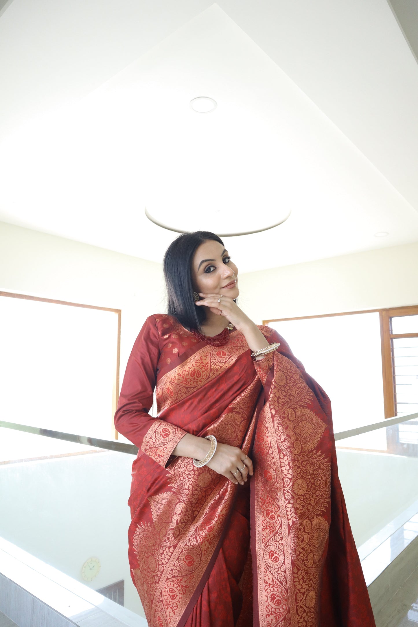 Adorable Red Color Jacquard Work Saree