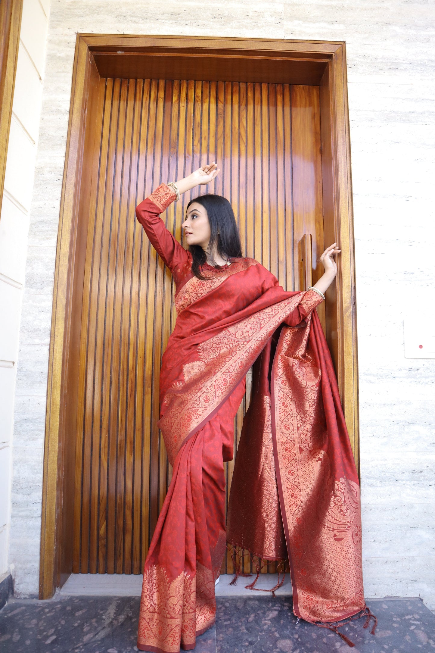 Adorable Red Color Jacquard Work Saree