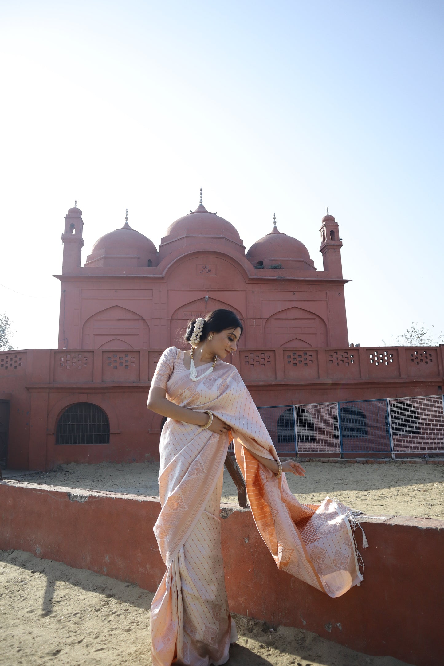 Ceremony Wear  White Color Jacquard Silk Saree