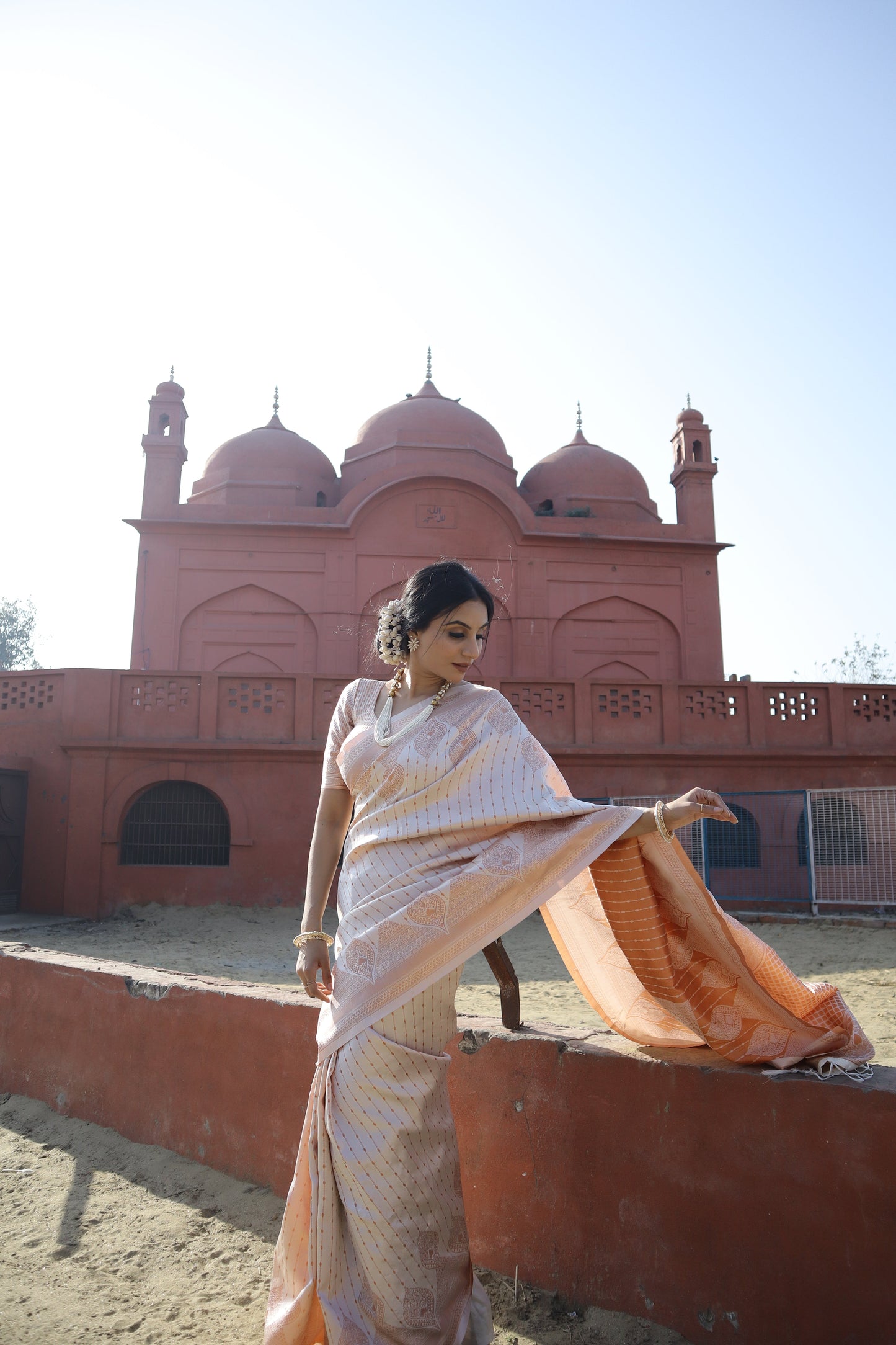 Ceremony Wear  White Color Jacquard Silk Saree