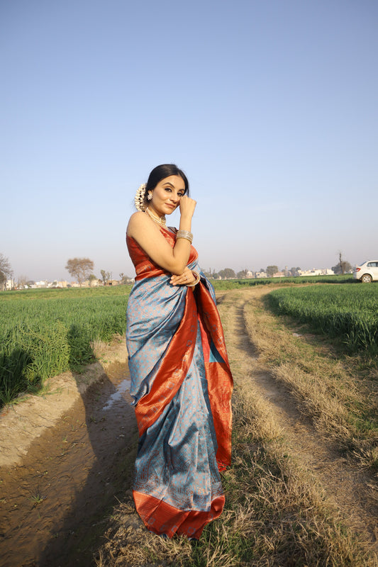 Occasion Wear Grey Color Jacquard Silk Saree