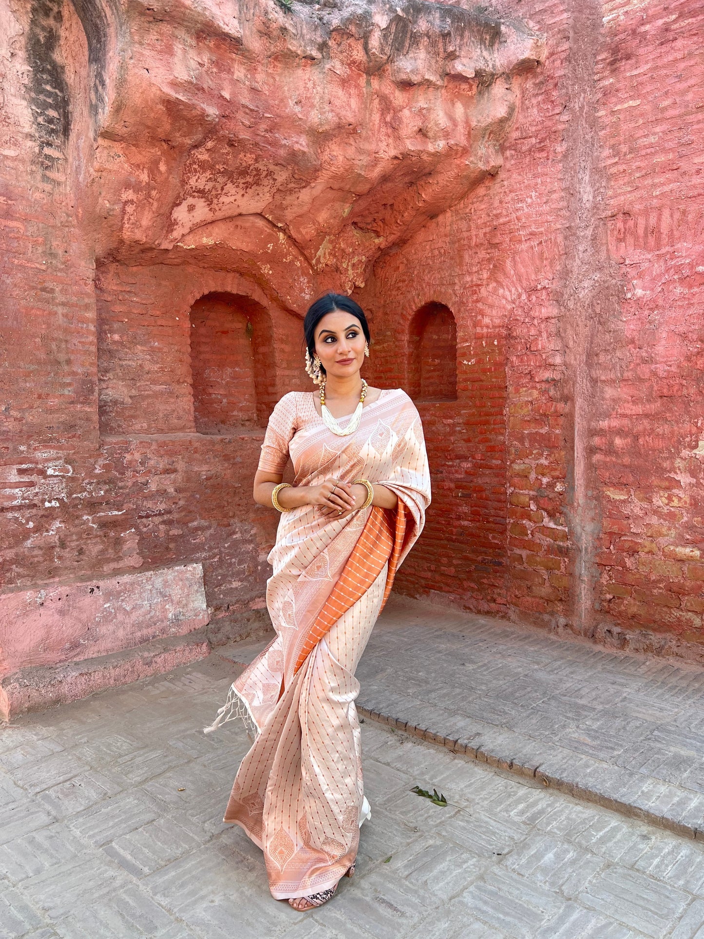 Ceremony Wear Peach Color Jacquard Silk Saree