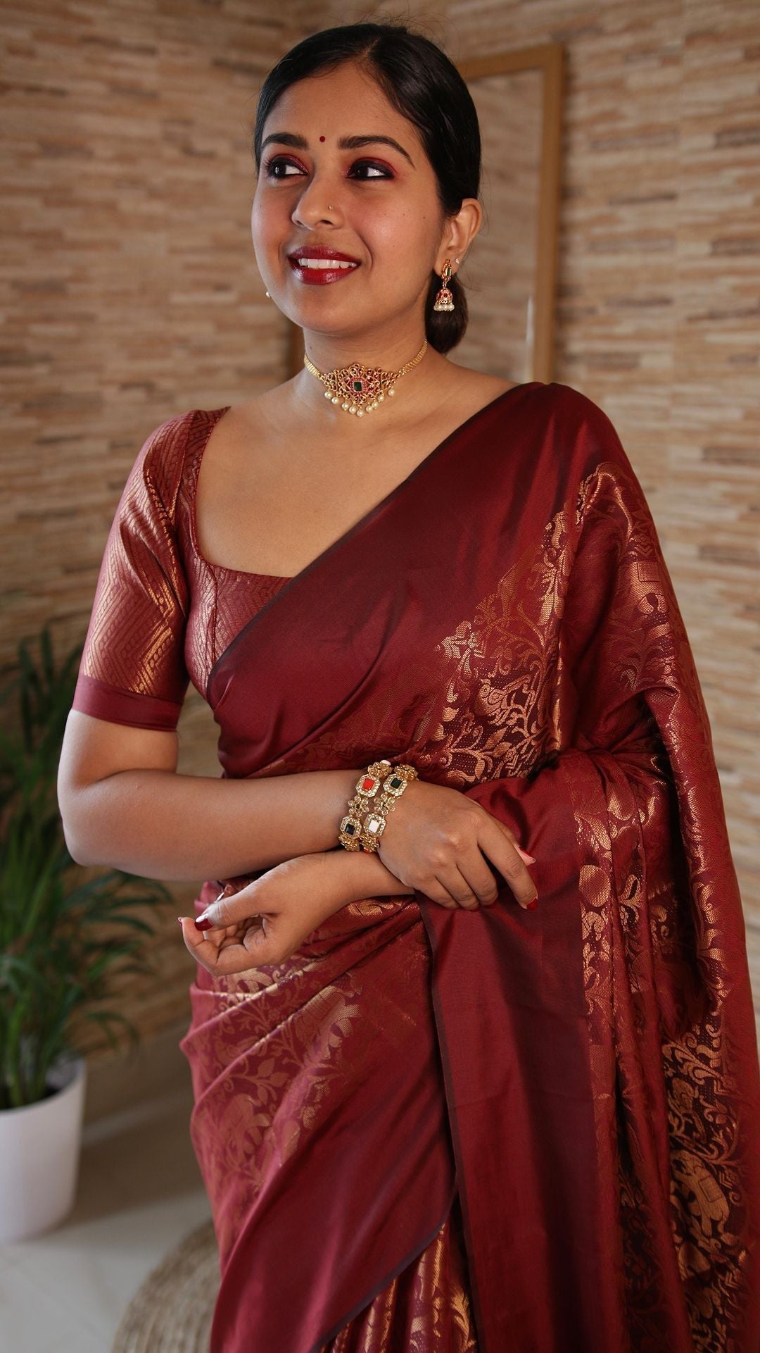 Traditional Wear Maroon Color Jacquard Work Silk Saree