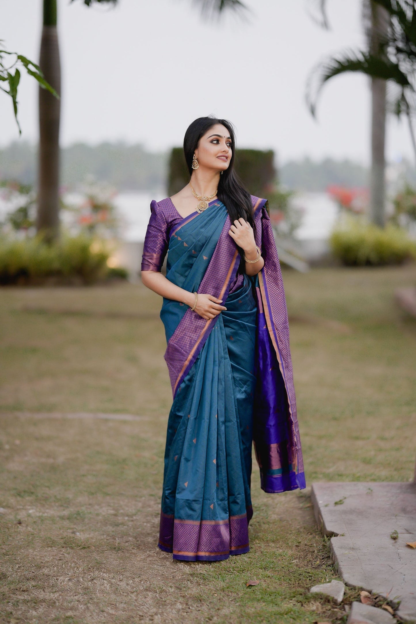 Ceremony Wear Jacquard Royal Blue Color Silk Saree