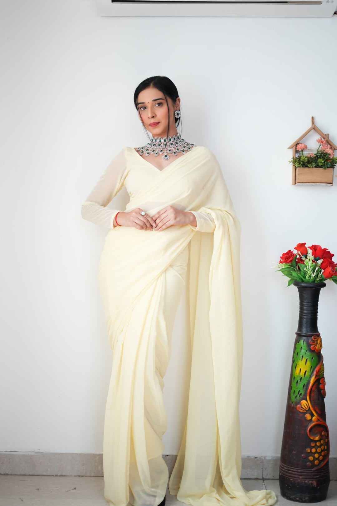 Stylish Georgette White Color Ready To Wear Saree