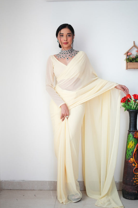 Stylish Georgette White Color Ready To Wear Saree