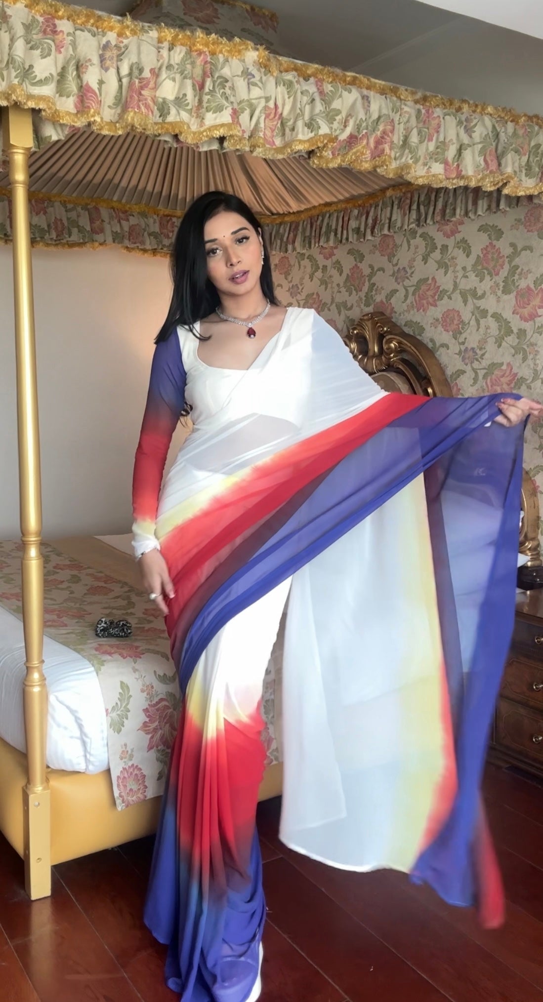 Delightful White Color Plain Ready To Wear Saree