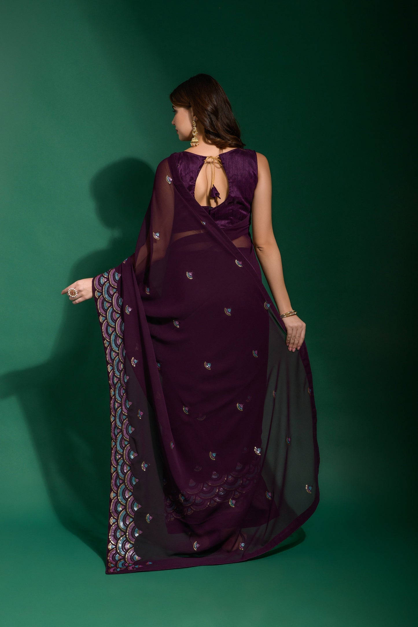 Elegant Georgette Wine Color Saree