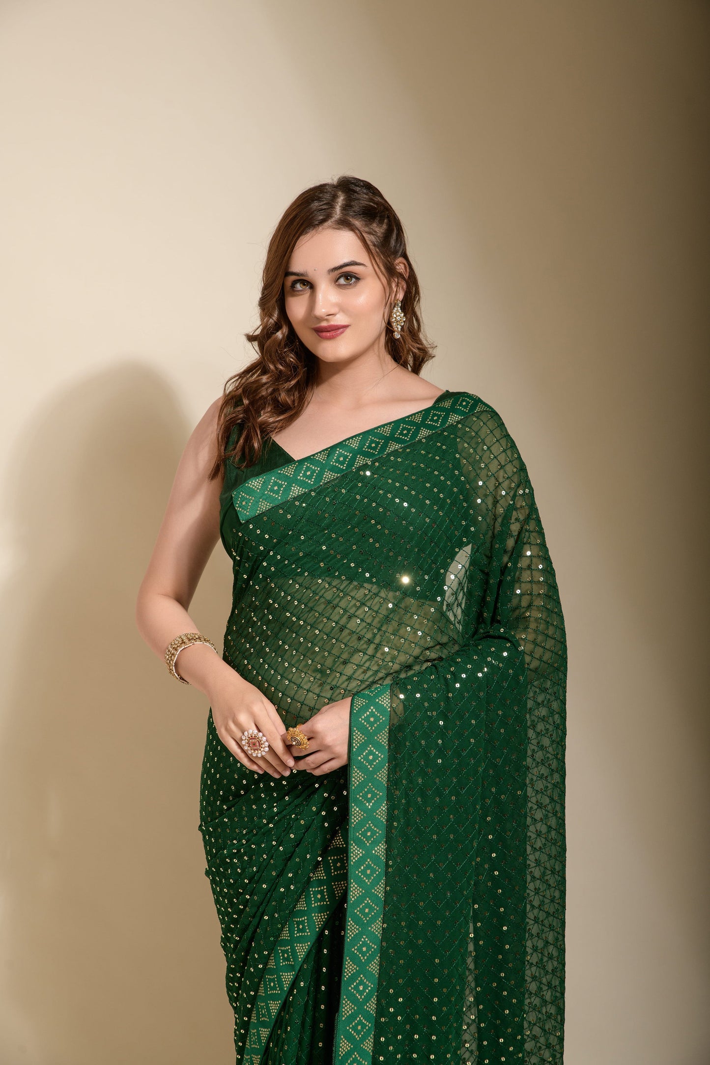 Delightful Georgette Ready To Wear Green Color Saree