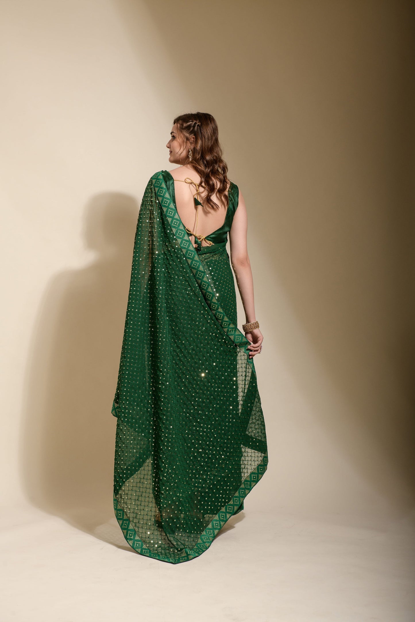 Delightful Georgette Ready To Wear Green Color Saree