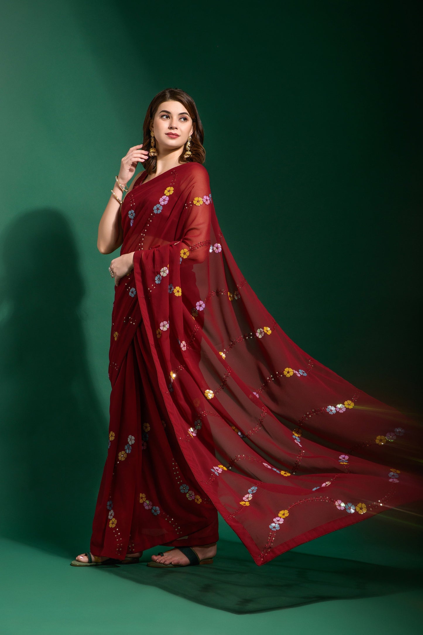 A Elegant Georgette Red Color Saree