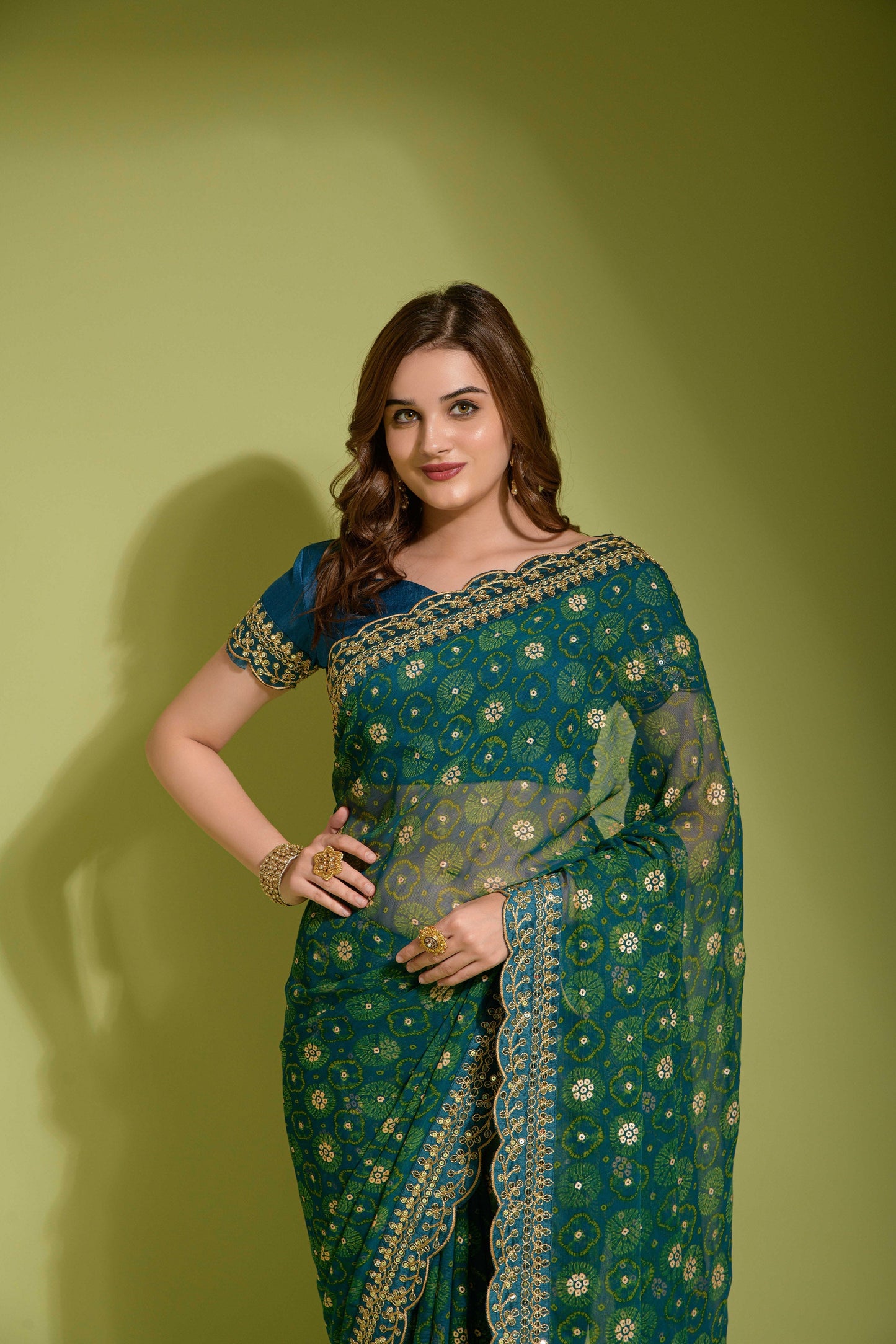 A Glorious Sequence Dark Green Color Saree