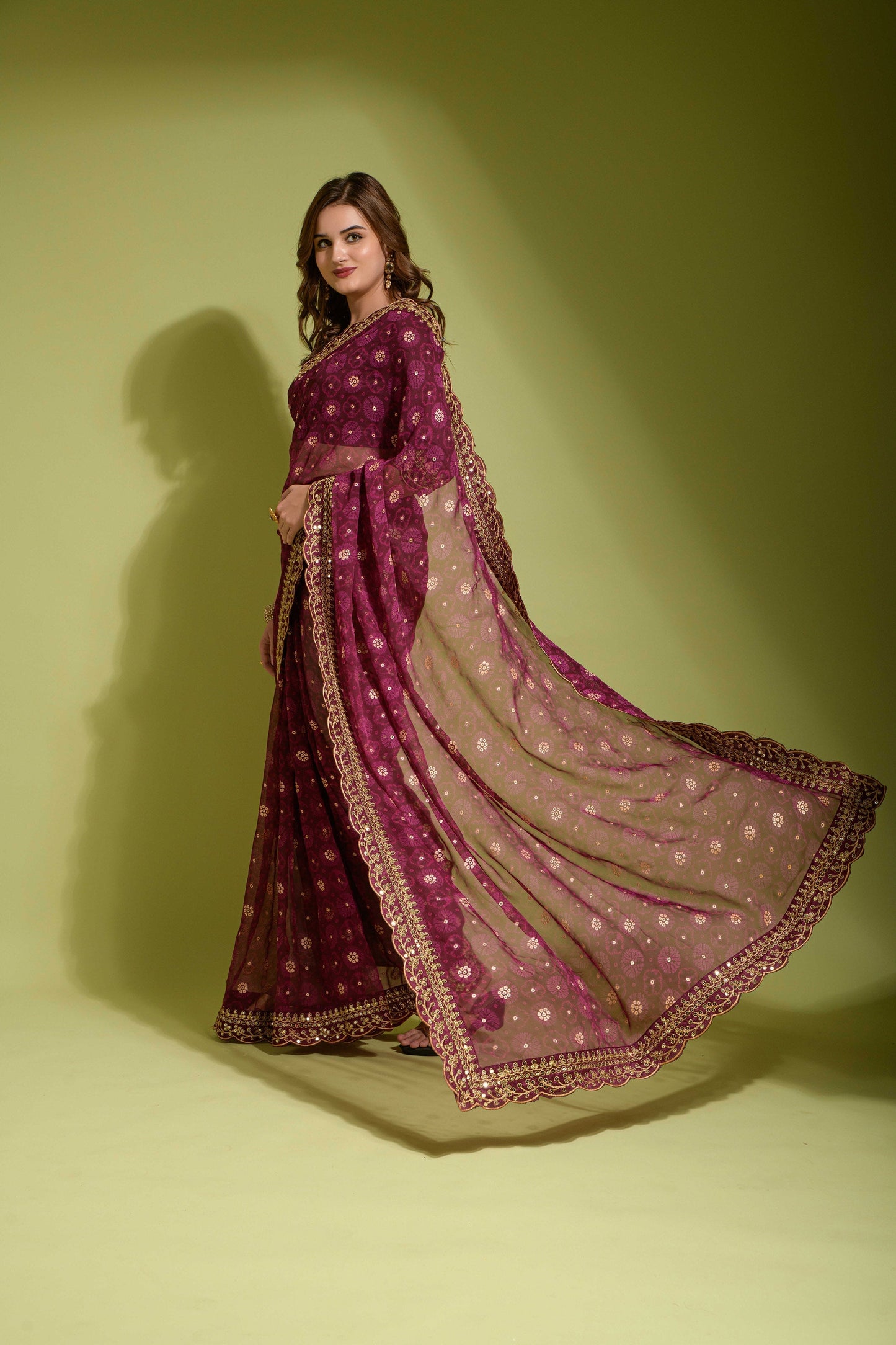 Glorious Sequence Maroon Color Saree