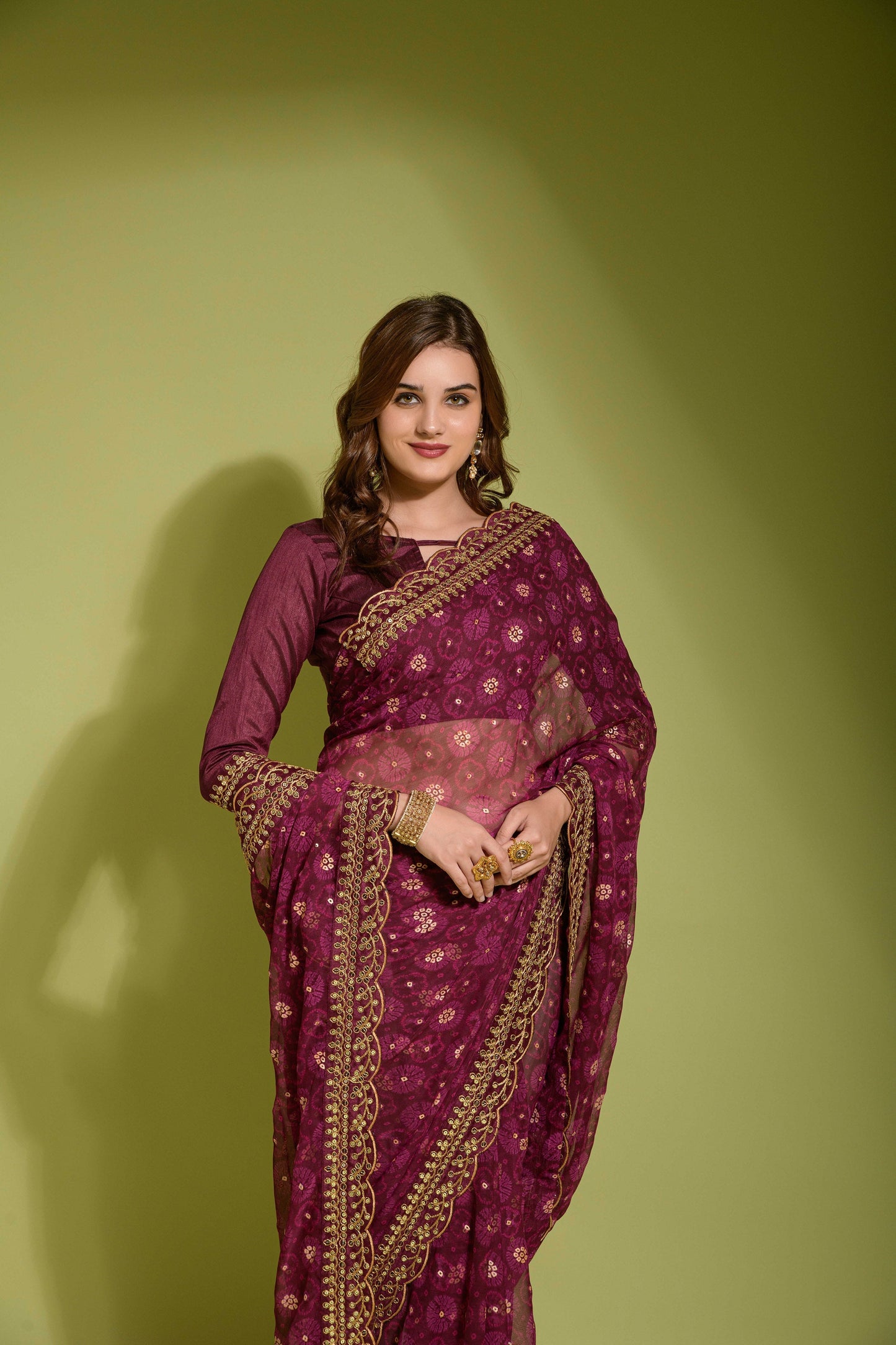 Glorious Sequence Maroon Color Saree