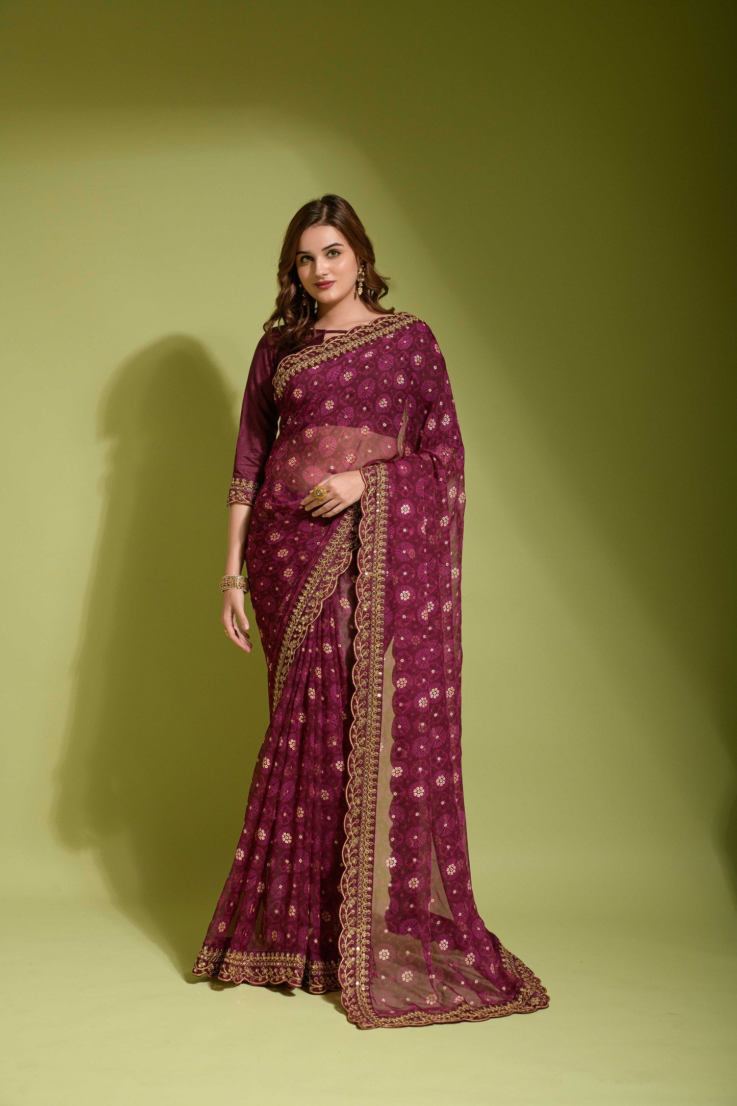 Glorious Sequence Maroon Color Saree