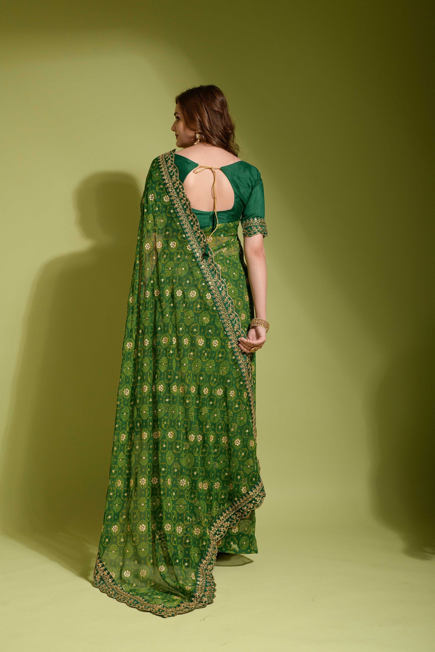 Glorious Sequence Green Color Saree