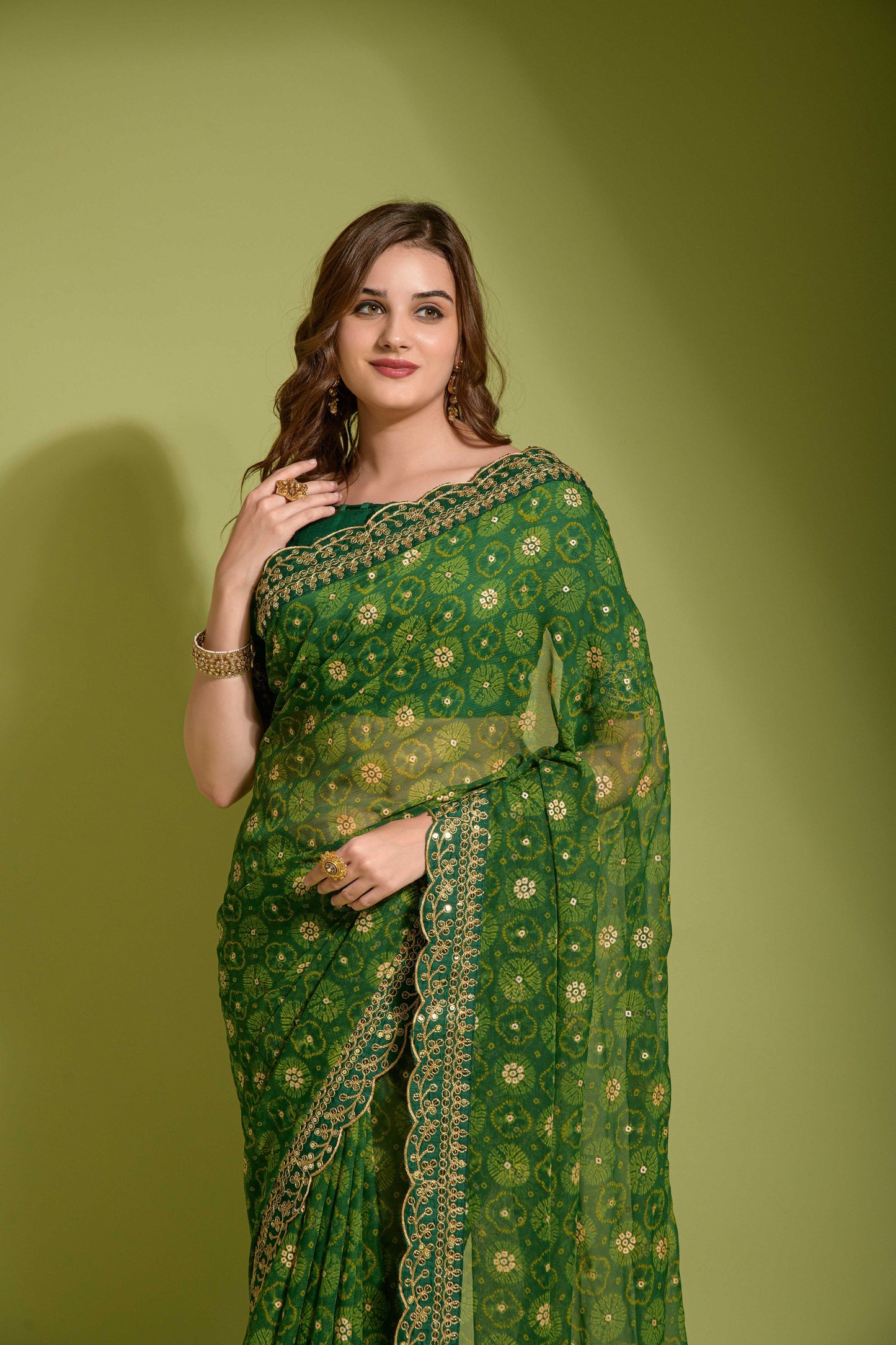 Glorious Sequence Green Color Saree