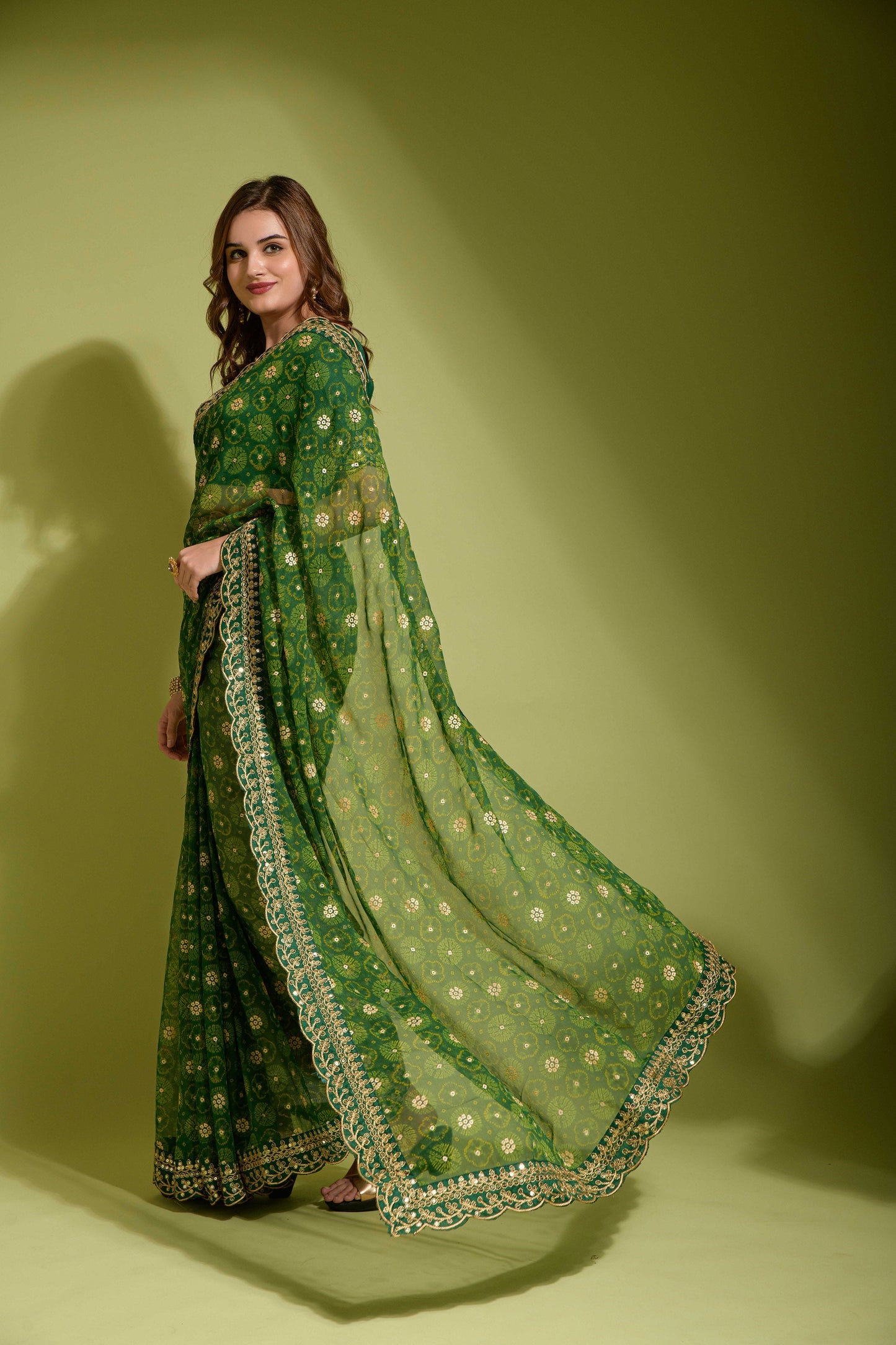 Glorious Sequence Green Color Saree