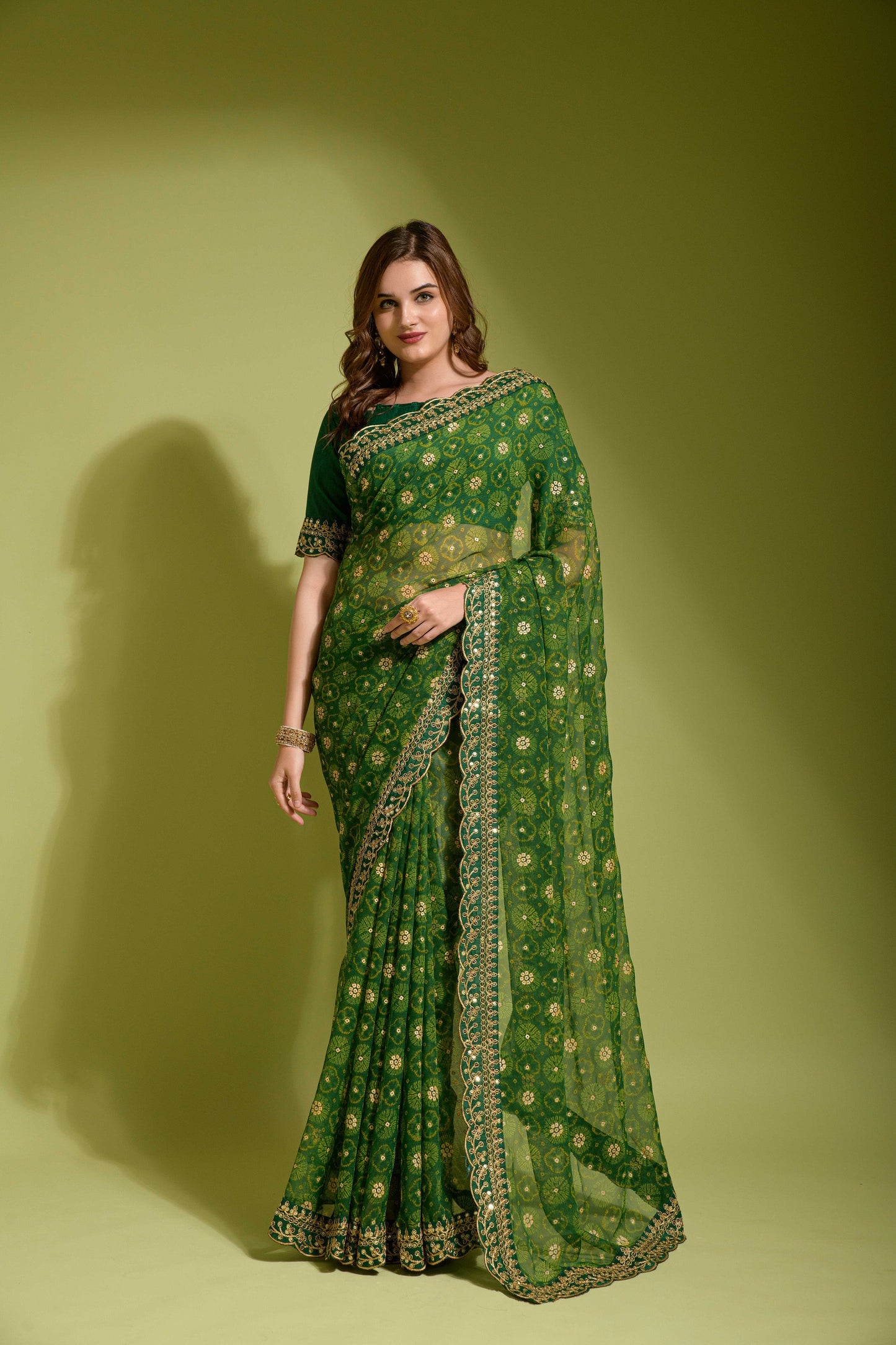 Glorious Sequence Green Color Saree